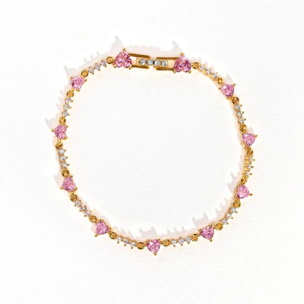 Pink Zircon Heart Bow Bracelet
