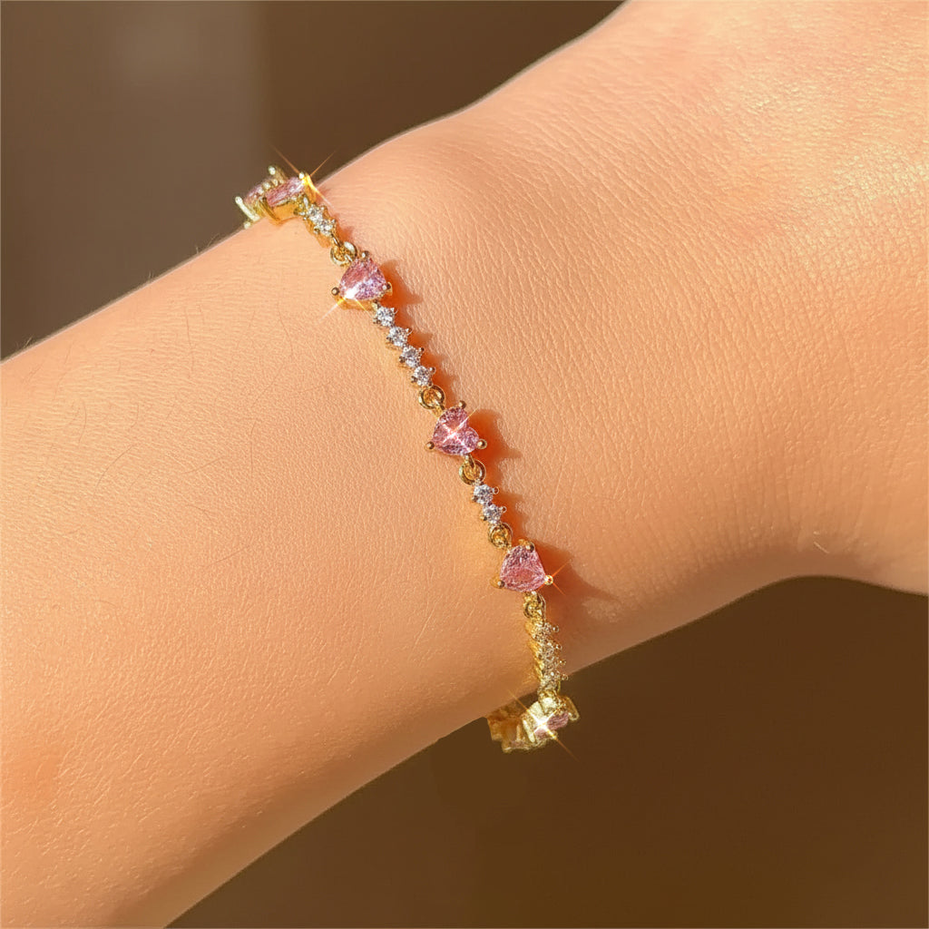 Pink Zircon Heart Bow Bracelet